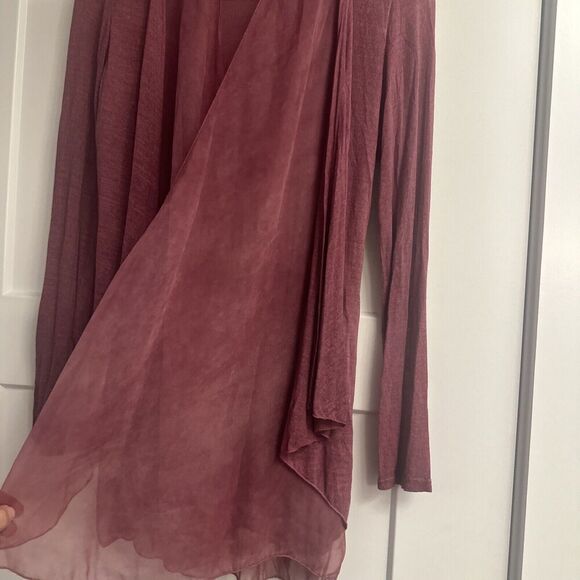 Gigi Moda Silk Open Cardigan Sz S Burgundy Italy Fairy Artsy Lagenlook Sheer - Picture 4 of 14